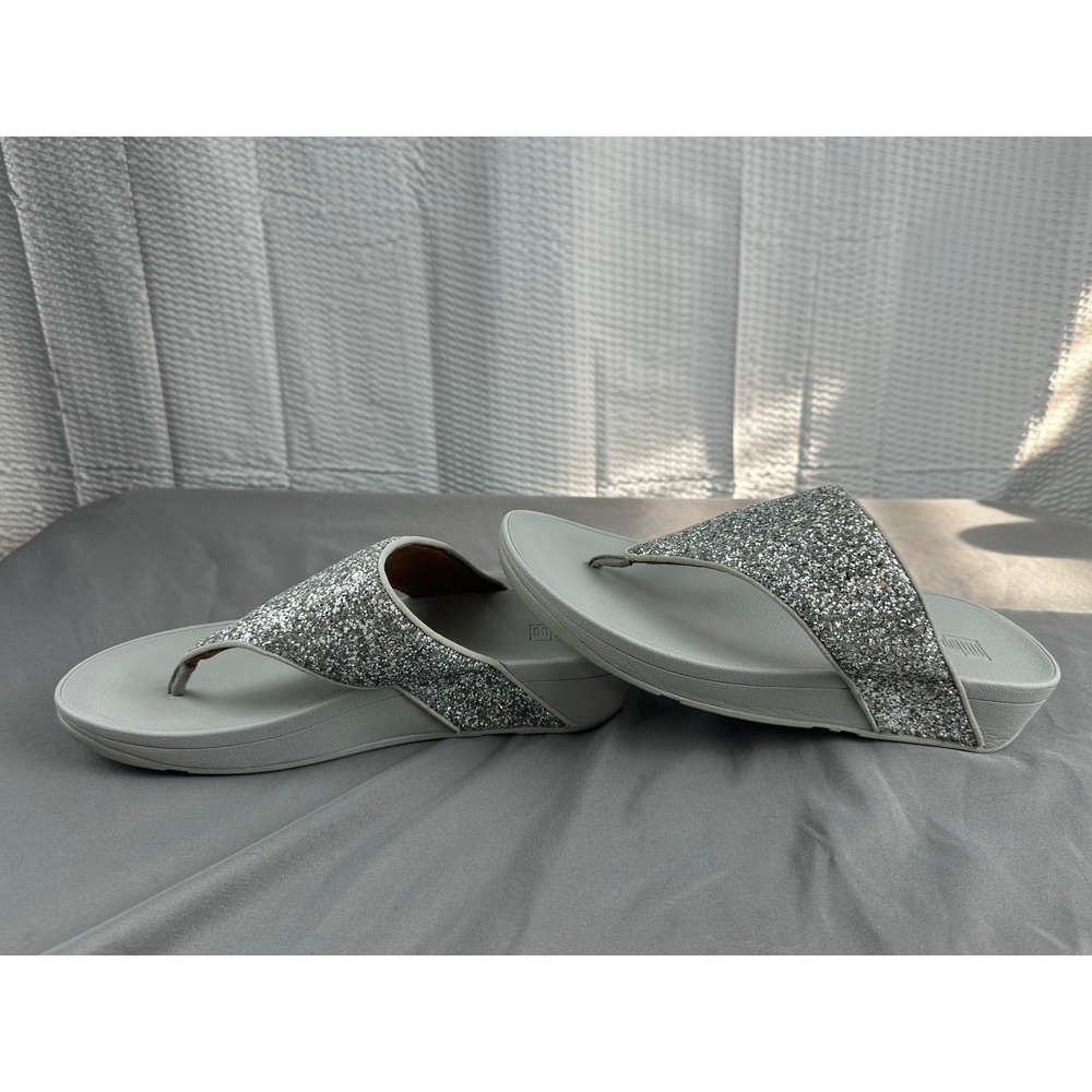 FitFlop Lulu Glitter Toe Post Sandals Silver Womens US 10 EU 42 Microwobbleboard - Picture 6 of 7